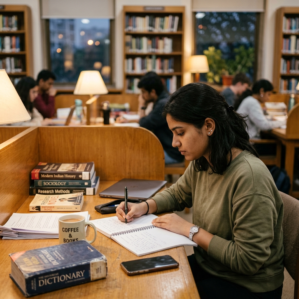 Student studying with books at KDA